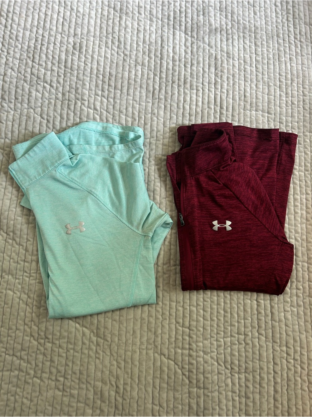 Under Armour Women's Quarter Zip Long Sleeves - Set of 2 - Light Blue + Burgundy